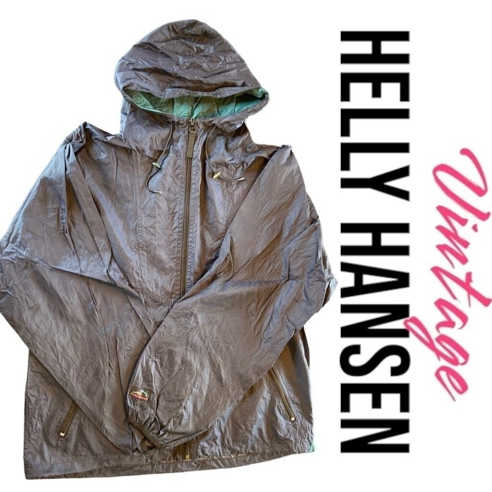 Vintage Helly Hansen Windbreaker Jacket Navy Blue Teal‎ XS Full Zip Hooded Shell